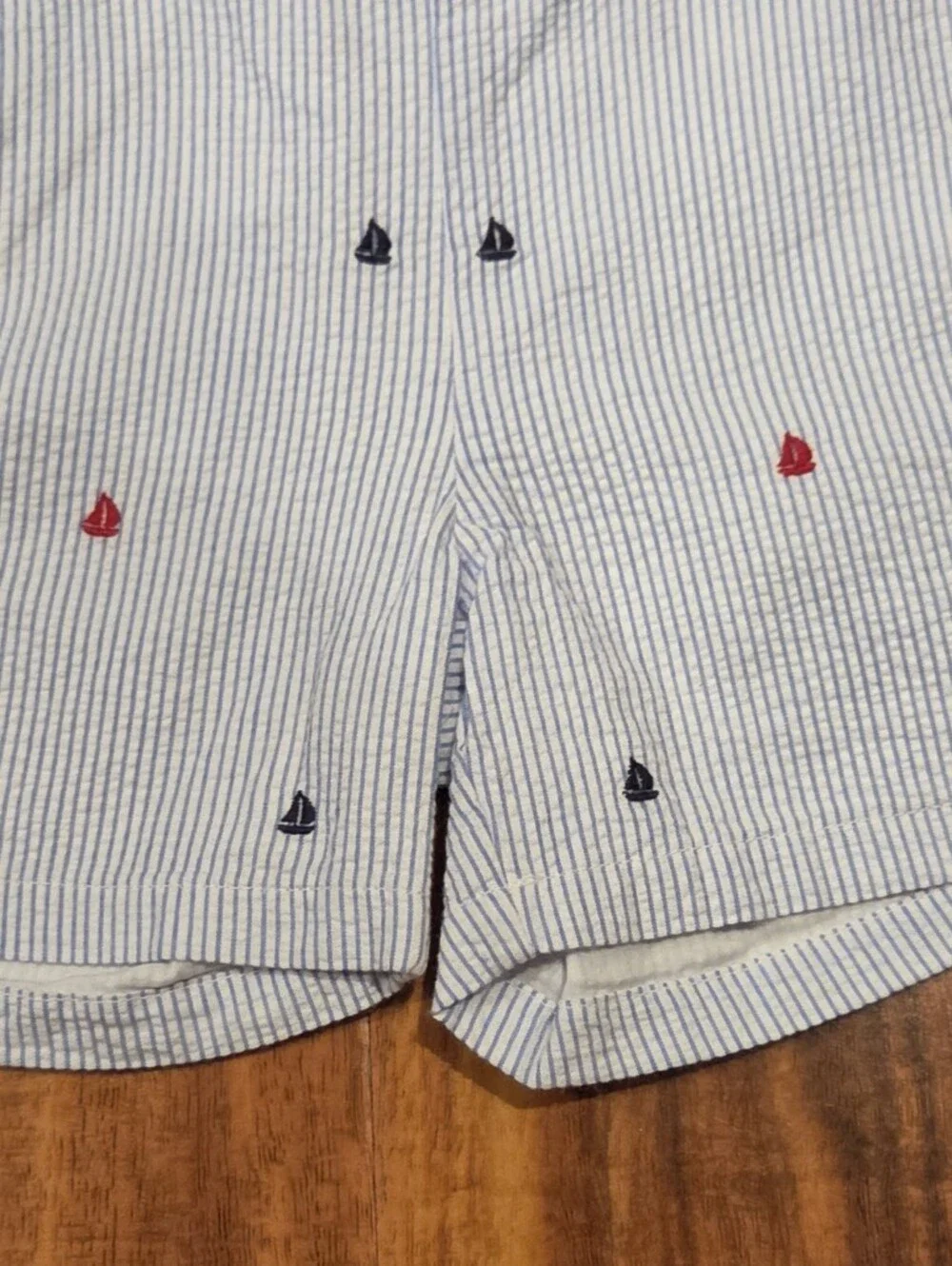 Janie and Jack NWT 6-12 Months Navy Seersucker Sailboat Suspender Shortalls